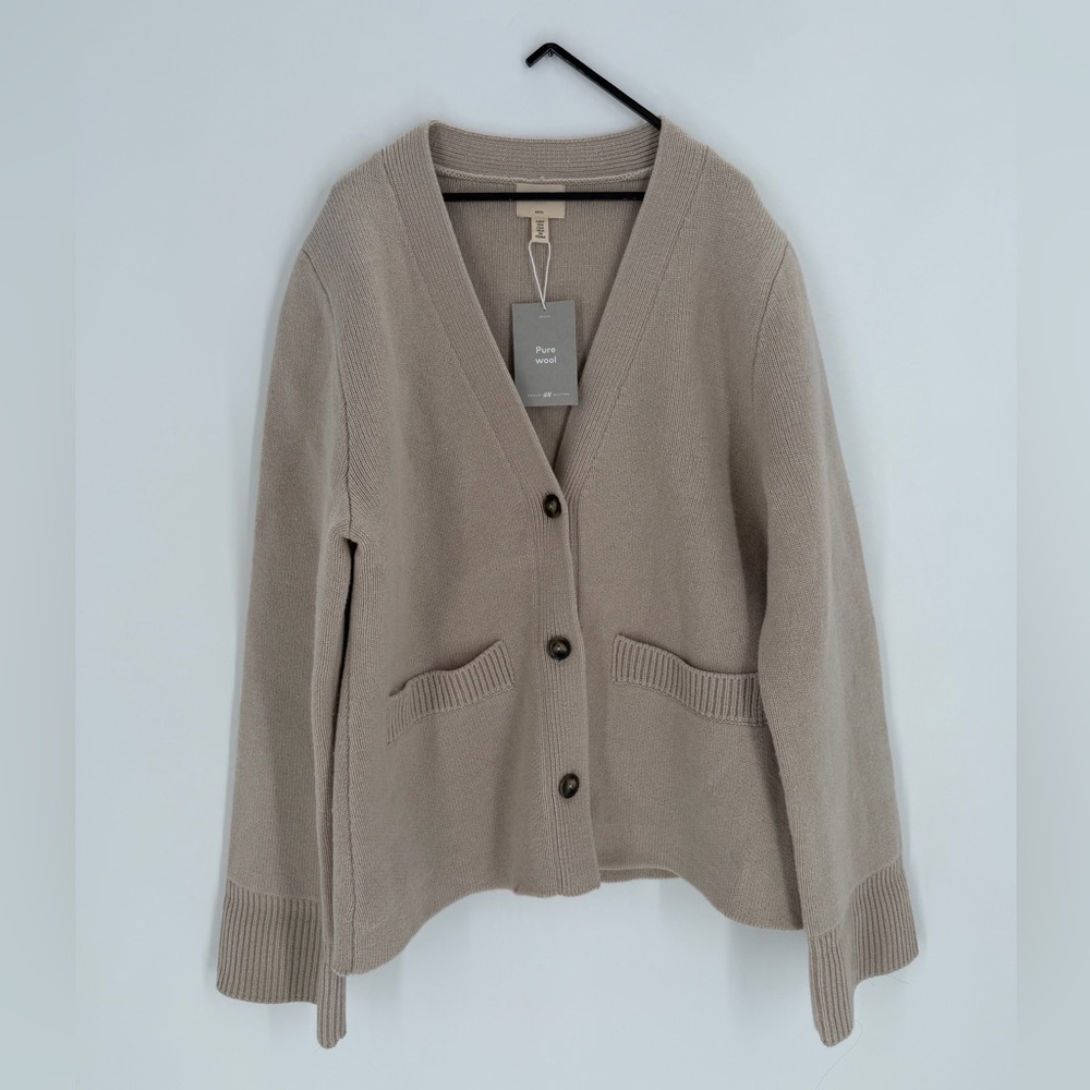 H&M Premium Selection Knitted Pure Wool Structured Beige Cardigan - Picture 2 of 9
